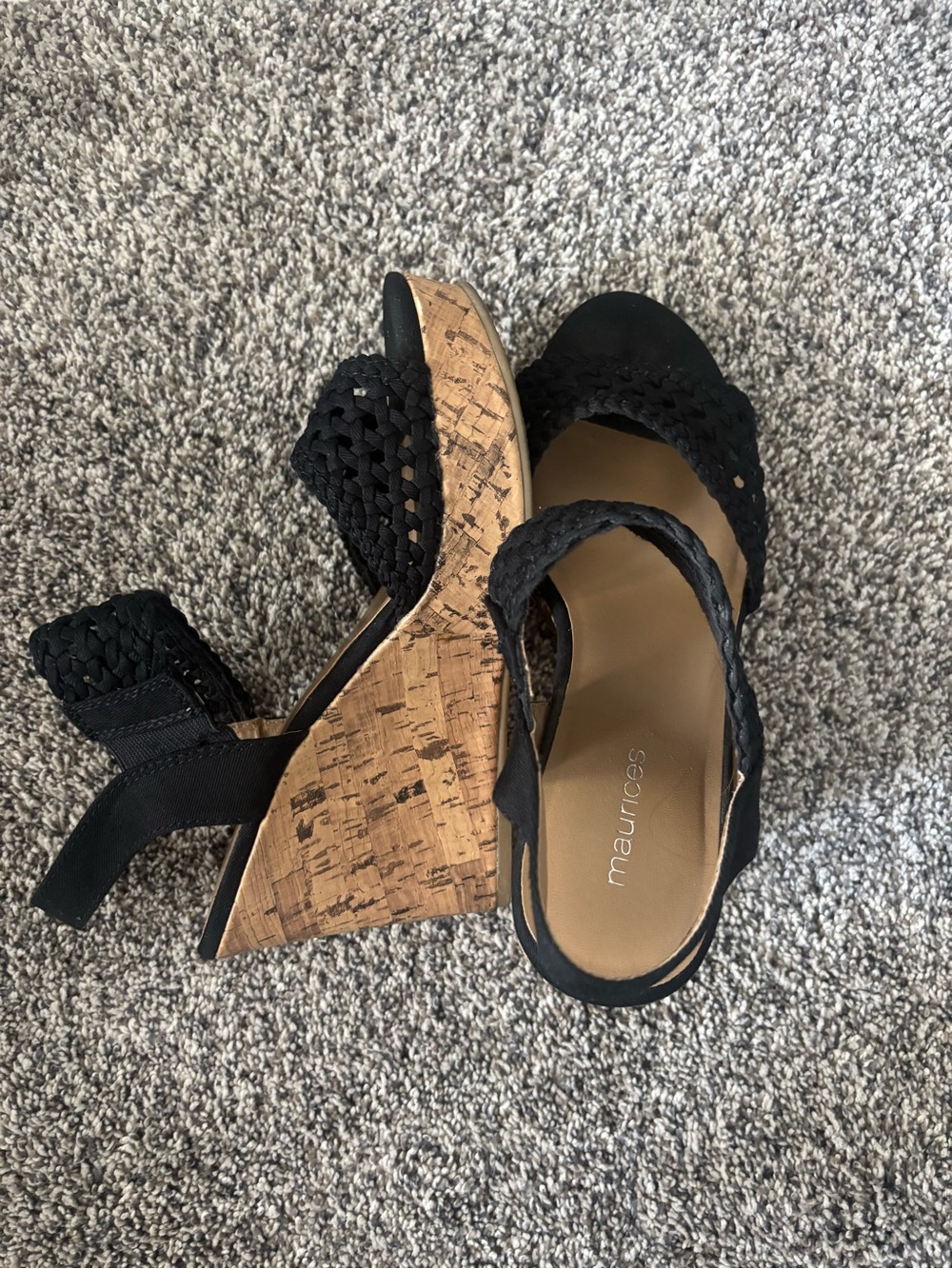 Maurices Black Woven Cork Wedge Sandals with Slingback
